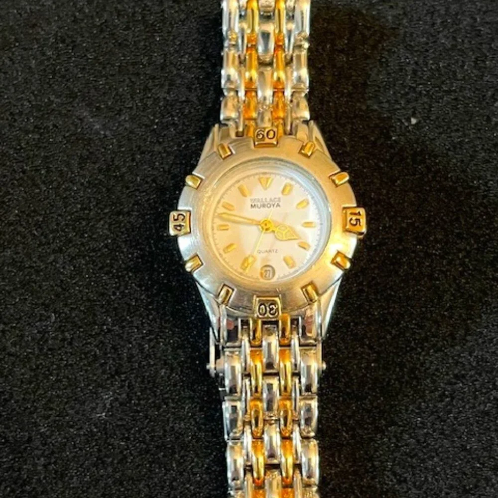WALLACE MUROYA | Silver & Gold tone linked strap watch EUC-NEW battery